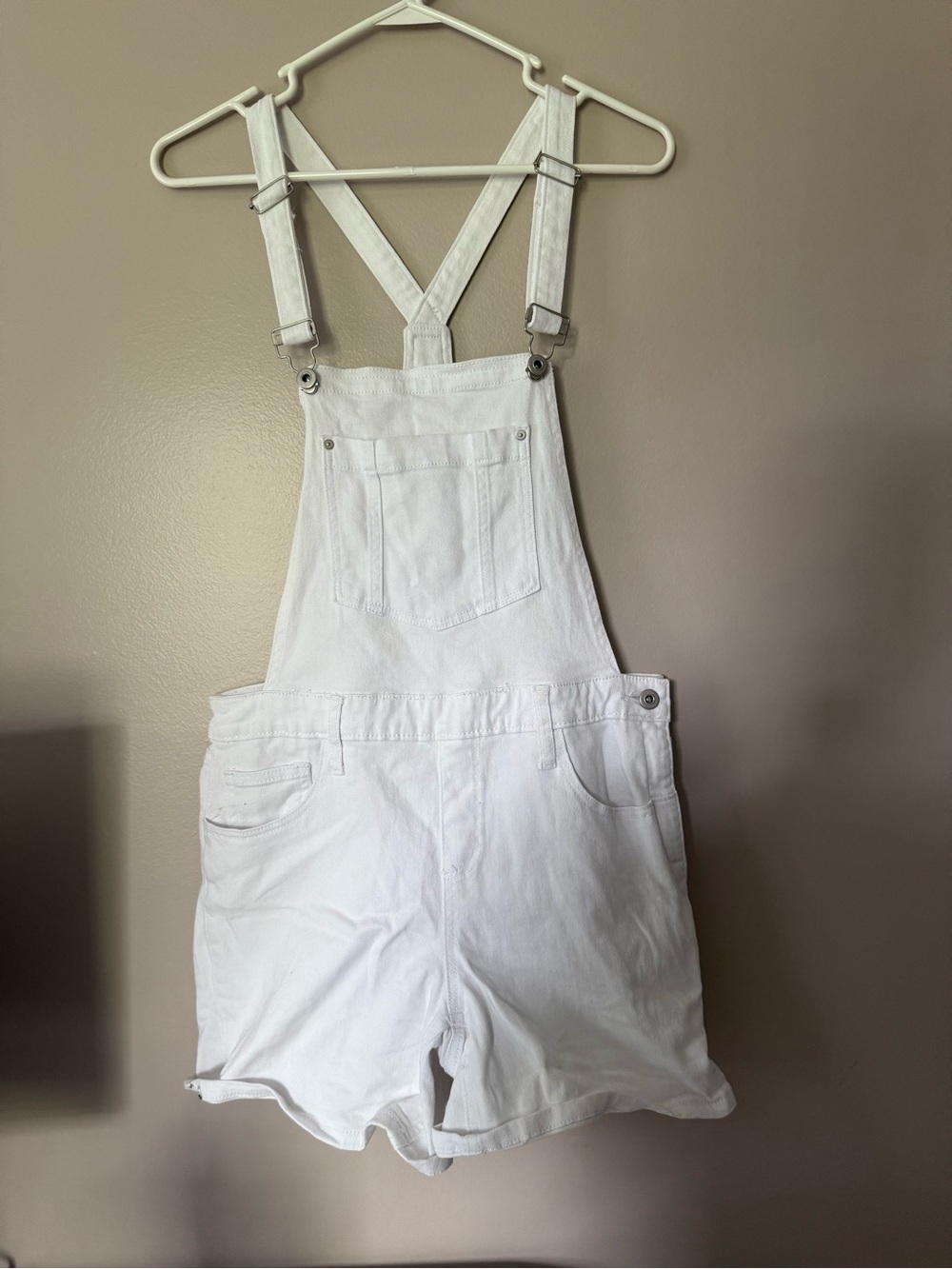 JustFab White Denim Short Overalls